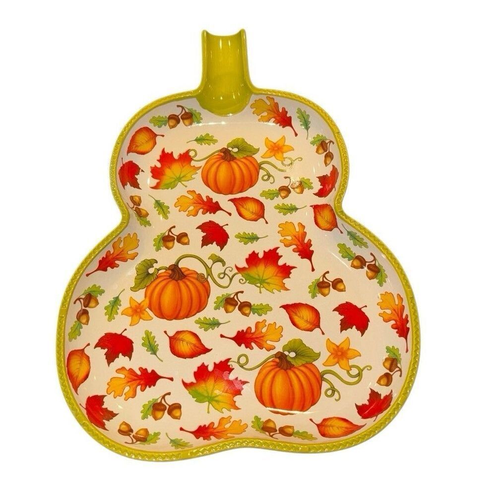 Temptations Fall Tray Platter Pumpkins Acorns Leaves PPP - LD - 206916